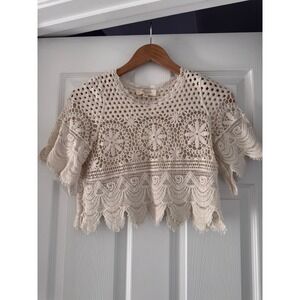 Boho Crochet Knitted Crop Top Neutral Hippie‎